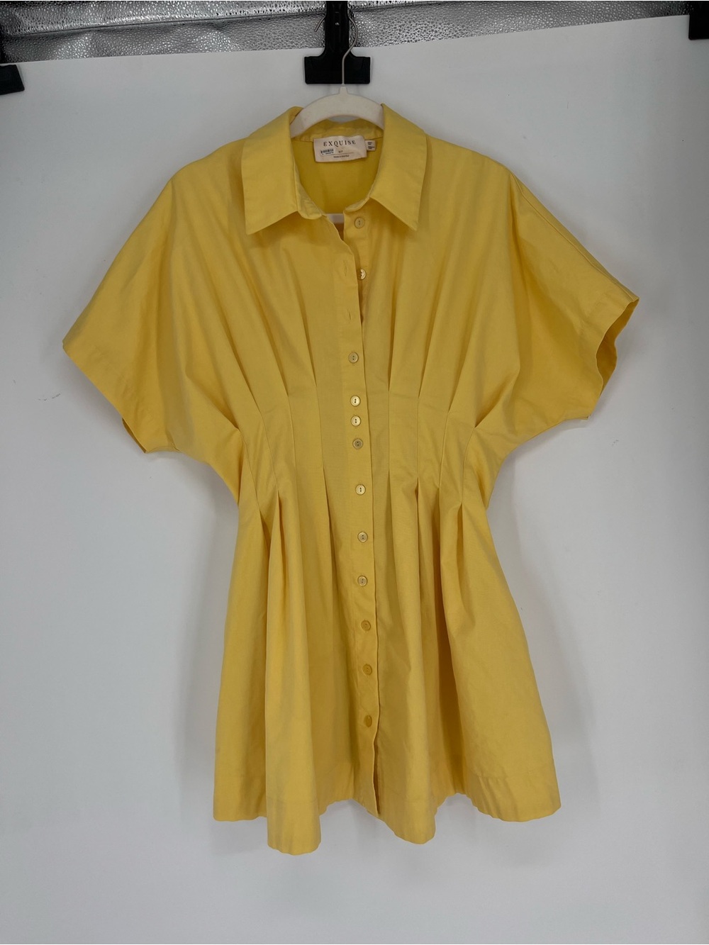 Exquise Colorful Yellow Tobie Pleated Button Down Short Sleeve Mini Dress MP